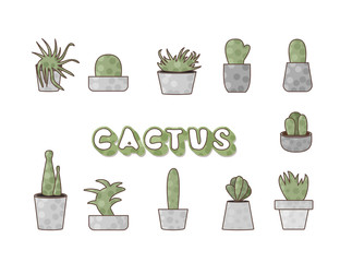 Vector compositon of doodle cactus design set.