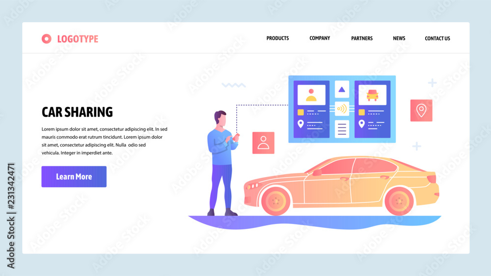 Aufkleber vector web site gradient design template. car sharing and taxi app. landing page concepts for websit