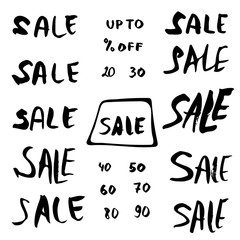 Set of sale quotes. Hand brush lettering collection.
