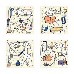Set of vector doodle stationery. Office supplies.