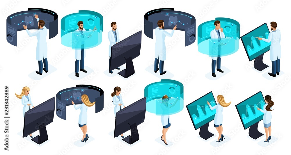 Poster isometry is a large set of doctors using modern technologies of the private clinic, a virtual screen