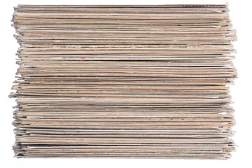 Stack of old postcards isolated on white background