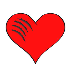 Red catroon heart symbol with scratches on white, stock vector illustration