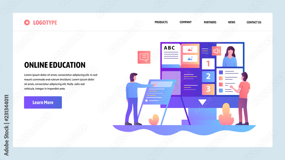 Poster vector web site design template. online education and e-learning course. landing page concepts for w