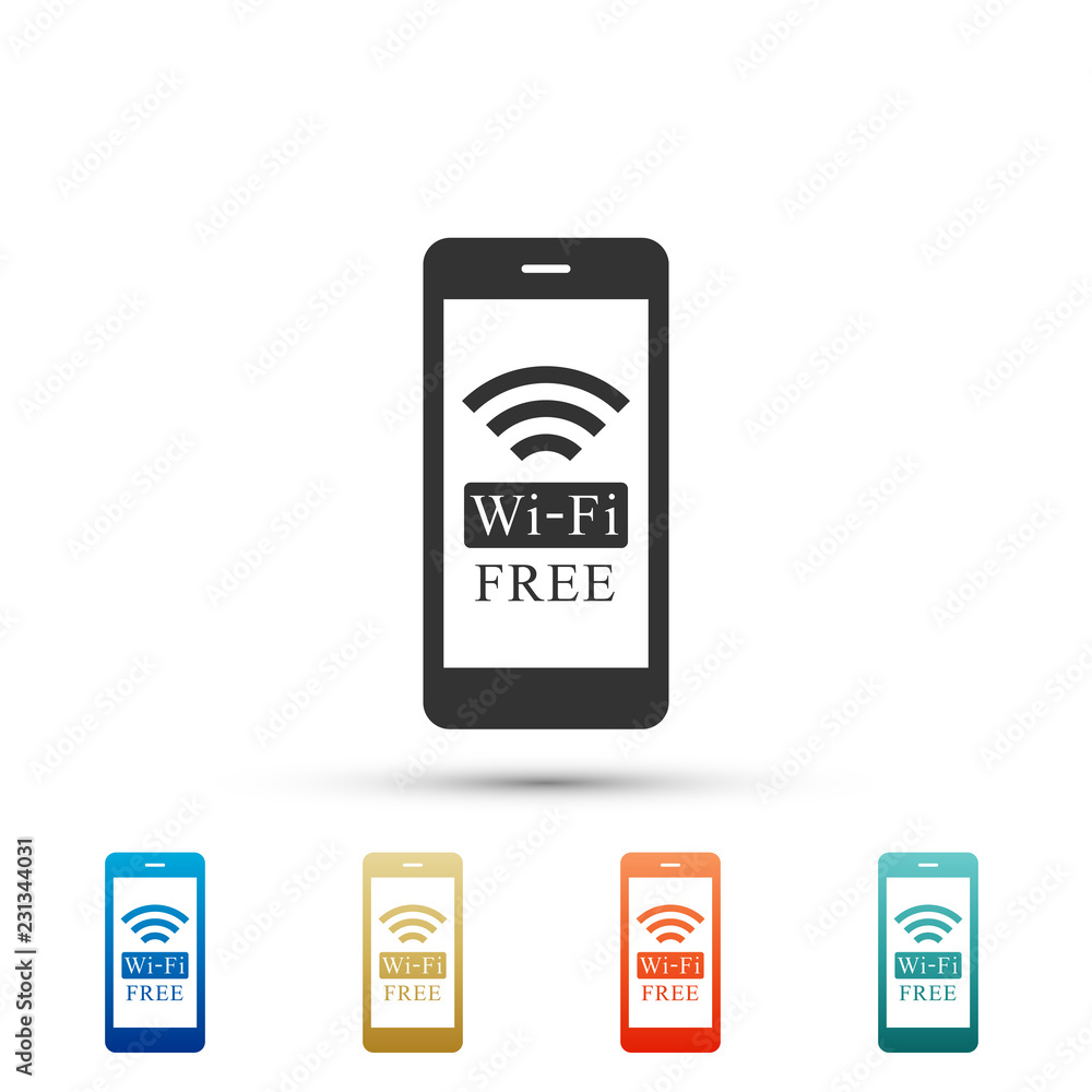 Poster smartphone with free wi-fi wireless connection icon isolated on white background. wireless technolog