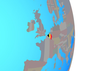 Belgium with national flag on simple political globe.