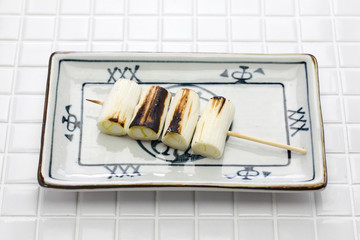yakitori, japanese leek, japanese grilled chicken skewers