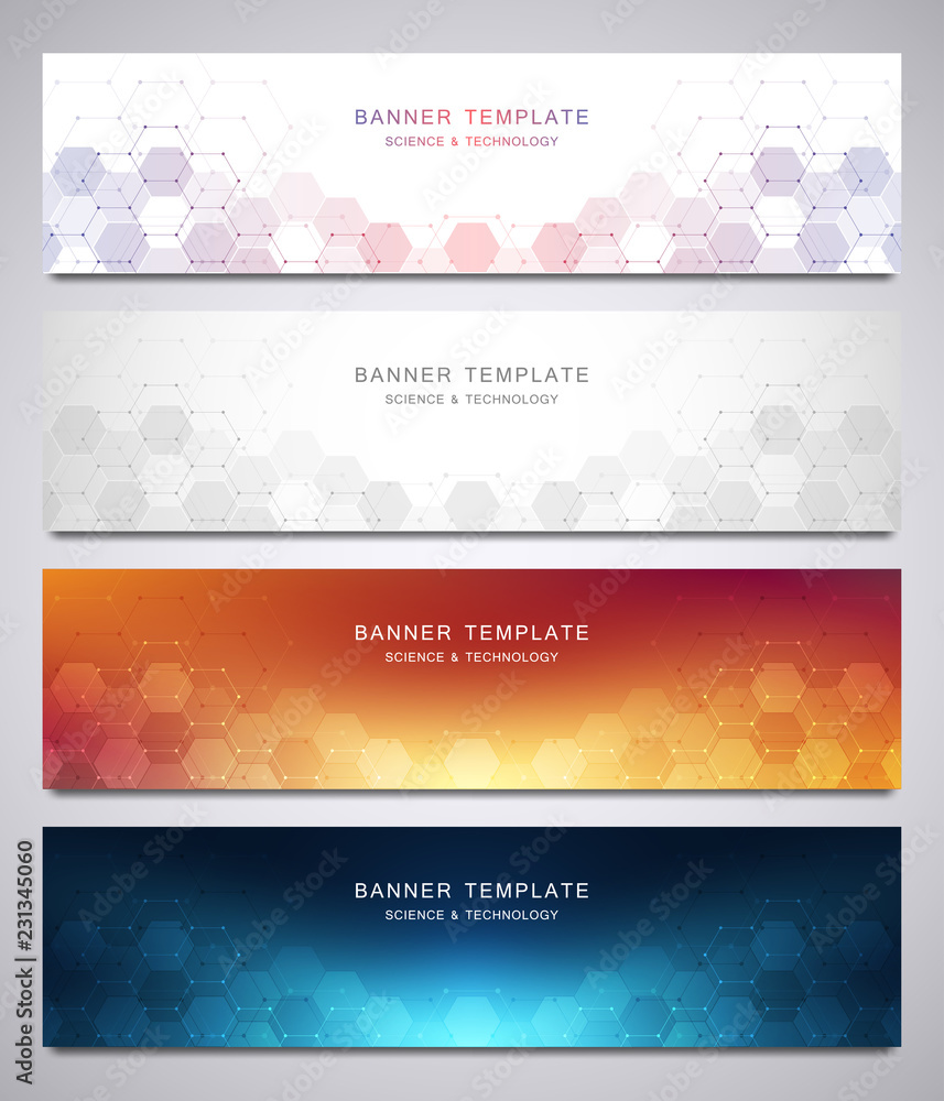 Aufkleber set of vector banners and headers for site with medical background and hexagons pattern. abstract ge