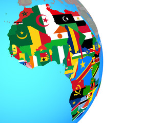 Fototapeta premium Africa with national flags on simple political globe.