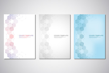 Vector template for cover or brochure, with hexagons pattern and medical background. Abstract geometric texture.