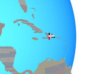 Dominican Republic with national flag on simple political globe.
