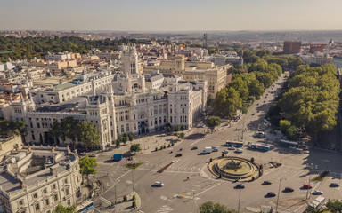 City hall of Madrid and Plaza de Cibeles. Aerial view