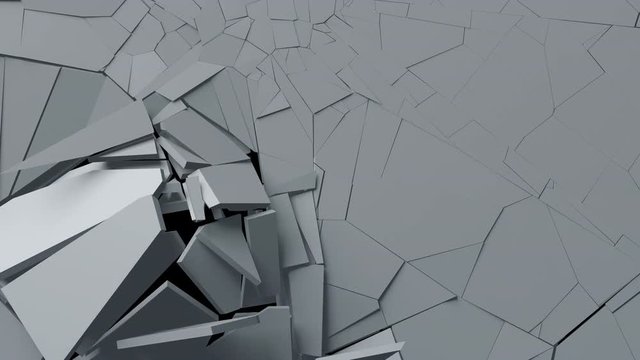 Abstract 3d rendering of cracked surface. Animated cgi background design with broken shape. Wall destruction, slow motion 4k video