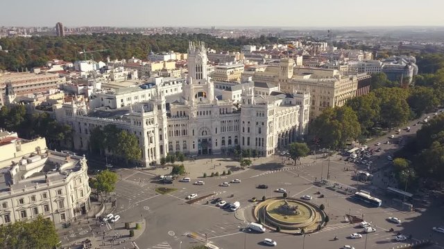 City hall of Madrid and Plaza de Cibeles. Aerial view