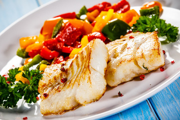 Fish dish - fried fish fillet and vegetables