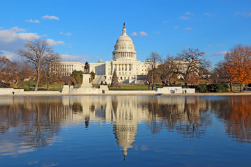 Back of the United States Capitol building and reflecting pool