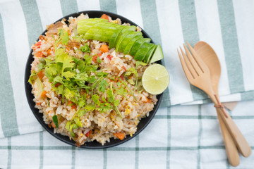 Fried rice with pork on black dish, Thai food
