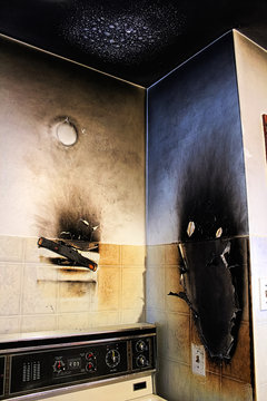 Damaged walls after a kitchen grease fire