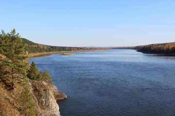 Fototapeta na wymiar View from the rock on the river Tom in Siberia