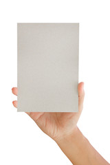 Obraz premium Male hand holding gray a blank paper - clipping paths.