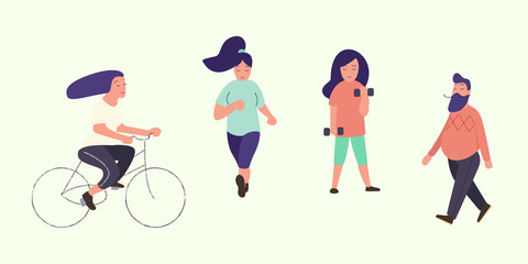 Plakat Running, bicycle, walking man and woman.