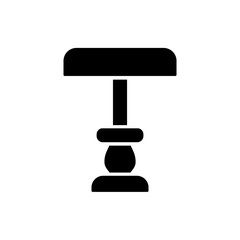 Black & white vector illustration of piano table lamp. Flat icon of vintage desk light fixture. Home & office illumination. Isolated on white background