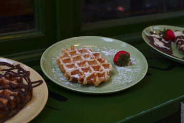 Waffle demo infront of the restaurant