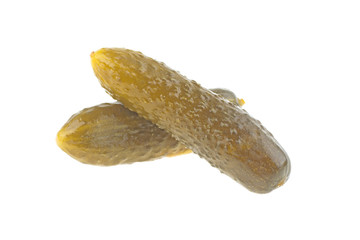 two pickled cucumber isolated on white background