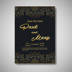 wedding invitation with mandala ornament in luxury style