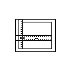 Black & white vector illustration of drawing board with rulers. Line icon of drafting table for architect, engineer, draftsman. Technical & mechanical drawing tool. Isolated object