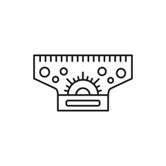 lack & white vector illustration of rolling parallel ruler with protractor, circle shapes. Line icon of instrument for architect, engineer, draftsman. Isolated object