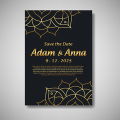 wedding invitation with mandala ornament in luxury style
