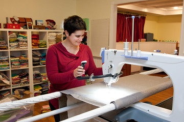 Sewing a project in the studio