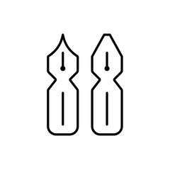 Black & white vector illustration of calligraphy nibs. Line icon of tools for handwriting & lettering. Stationary supplies for drawing decorative vintage letters. Isolated on white background