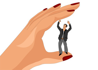 The girl's hand squeezes the man