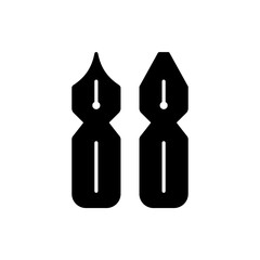 Black & white vector illustration of calligraphy nibs. Flat icon of tools for handwriting & lettering. Stationary supplies for drawing decorative vintage letters. Isolated on white background