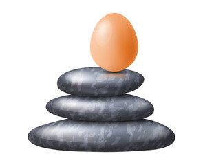 Zen Spa stones stack illustration with fragile egg on its top. Balance and care concept. EPS 10