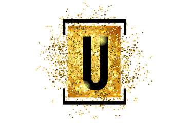 u letter alphabet logo icon design with golden glitter