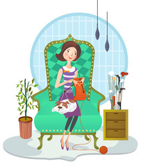 Woman weaving sweater