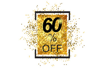 60% 60 percent off text symbol design with golden glitter