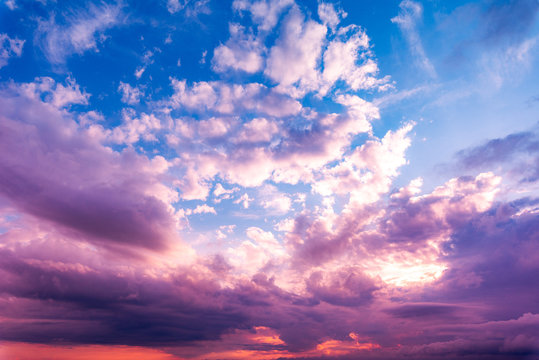 Sunset. blue sky and clouds. Beauty natural background
