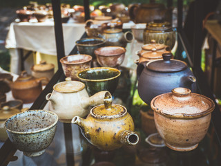 Handmade asian tea pots ans cups