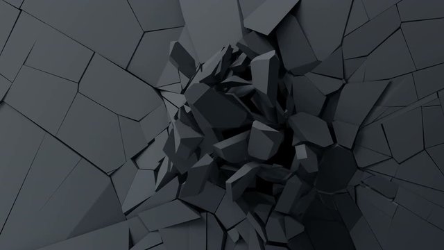 Abstract 3d rendering of cracked surface. Animated cgi background design with broken shape. Wall destruction, slow motion 4k video