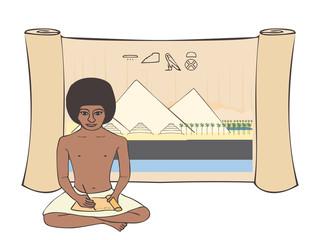 Ancient Egyptian scribe with  papyrus scroll background