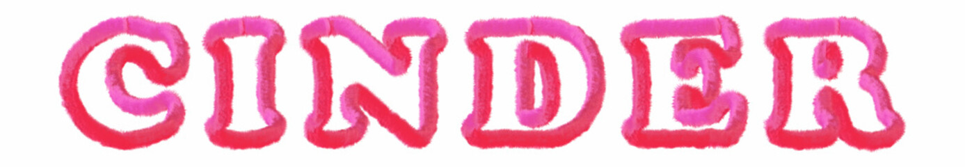 Cinder - clear pink text written on white background