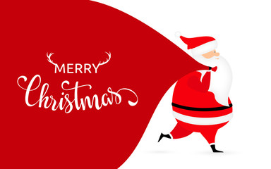Christmas Card with Santa and a bag of gifts