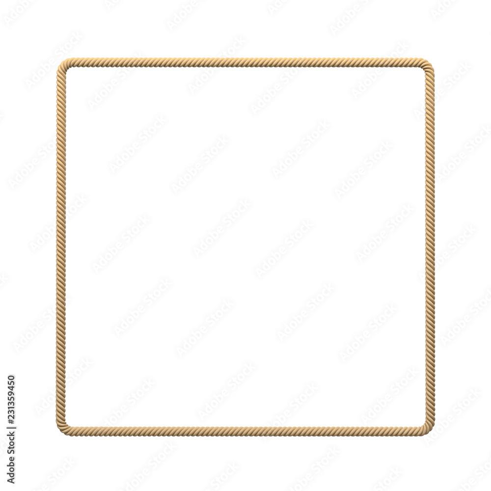 Poster 3d rendering of an isolated beige rope making a square on a white background.