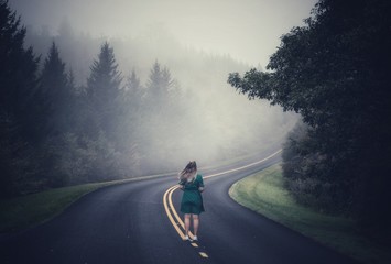 Beautiful woman on Blue Ridge Parkway, South Carolina