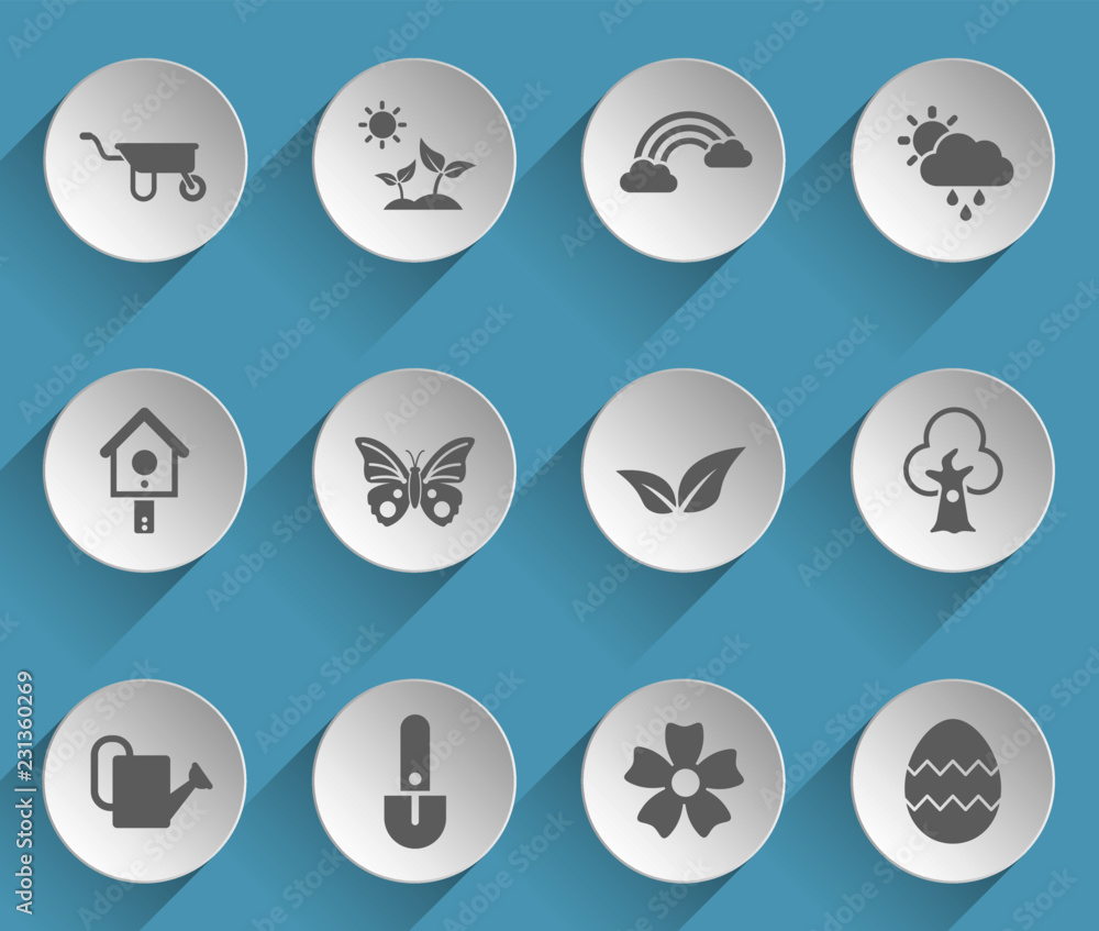 Poster spring web icons on light paper circles
