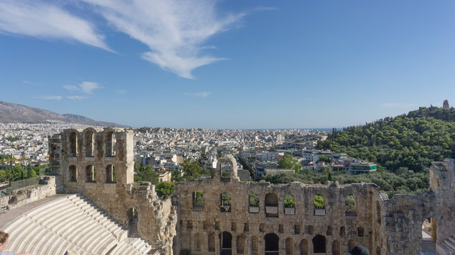View on Athens and Odeum theatre, Greece, from the Acropolis